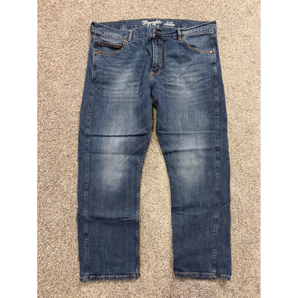 Wrangler Retro Slim Straight Jeans Mens 38x30 Medium Wash Denim